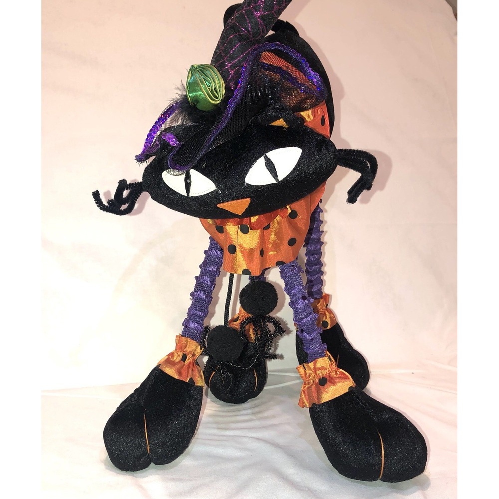 HALLOWEEN Pier 1 Black Cat Dangling Spiders Beanbag weighted feet Witch Hat - Picture 2 of 10